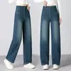 Elegantes jeans azules de tiro alto y pierna recta para mujer, nueva colección primavera/otoño 2026, pantalones casuales de pierna ancha que estilizan y son resistentes a las arrugas