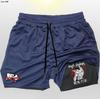 Shorts masculinos dois em um de camada dupla, estampa 2D, guerreiro de anime japonês, calças de treinamento, shorts de praia