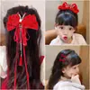 Grampo de Cabelo Laço Acessório de Cabelo para Meninas, Presilha de Cabelo Vermelha para Trás da Cabeça, Grampo de Cabelo de Ano Novo para Meninas, Ornamento de Cabelo de Fita Infantil