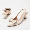Sandalias de Tacón Alto de Satén con Moño, Punta Fina, Delanteras y Traseras, Tacón Medio Cómodo, No Cansan los Pies, Zapatos de Tacón Alto de Lujo Ligero de Nicho para Mujer