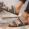 2026 Nuevas Chanclas de Estilo Étnico Europeo y Americano de Talla Grande con Suela Gruesa para Mujer, Chanclas de Playa Casuales y Cómodas con Punta Abierta en Azul