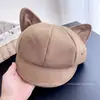 Gorro Octagonal de Lana con Orejas de Gato Personalizado para Mujer Otoño Invierno Versátil Adelgazante para la Cara Gorra Newsboy Color Sólido Temperamento Cálido Gorra de Pico de Pato