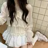 Nova Blusa de Renda com Babados para Mulheres 2026, Nova Chegada para o Início do Outono, Gola Quadrada, Estilo Puro Desejo Emagrecedor, Top com Patchwork de Renda