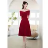 Elegante Vestido Rojo de Hombros Descubiertos para Boda de Novia Brindis Vestido de Compromiso Vestido de Regreso a Casa Petite que Cubre el Vientre Banquete