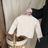 Camiseta Base para Niñas Ins Primavera Nuevo Bebé Color Sólido Oreja de Madera Manga Larga Camiseta Top para Niña que Combina con Todo