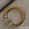 Pulsera de Cuentas Rectas de Sándalo Dorado con Cuentas Grabadas, Texto a Doble Cara, Cuentas Budistas de Círculo Único para Hombres y Mujeres, Joyería Cultural y Artística