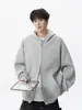 Moletom Cardigan Cinza Pesado com Forro de Lã para Homens Outono Solto Cor Sólida Versátil Moletom Streetwear Casual Roupa Externa para Casal