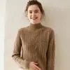 Suéter de cachemira de tres hilos y cinco agujas con cuello semi-alto engrosado, nuevo para otoño e invierno 2026, suéter de punto trenzado holgado adelgazante para mujer