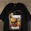 Camiseta de seda de leche con estampado de calavera retro americano, estilo nicho, manga corta para hombre, corte holgado, tendencia de verano