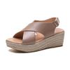 Sandálias Anabela Tamanho Grande Femininas Wish Amazon Europeias e Americanas Palha Corda de Cânhamo Encerada Bico Aberto Sapatos Romanos Sandálias Femininas Peep Toe Cruzadas