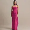 Novo vestido de noite, vestido sexy tomara-que-caia sem alças, vestuário feminino de comércio exterior europeu e americano, acinturado, decote nas costas, vestido longo com fitas