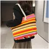 Nova Moda 2025 Bolsa Feminina Estilo Étnico Bolsa de Ombro em Lona Feminina Grande Capacidade Simples Estampada Versátil Bolsa de Mão