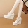 Tacones de Cuña con Suela Gruesa y Punta Redonda de Cuero Genuino para Mujer, Modelo Nuevo 2026 Zapatos de Tacón Alto, Zapatos con Cordones de Corte Profundo para Mujeres Bajitas, Zapatos de Tacón Ultra Alto de Cuero