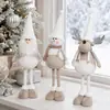 Nueva Muñeca de Pie Tejida de Navidad en Esquema de Colores Blanco y Marrón, con Piernas Largas Extensibles, Gnomo, Muñeco de Nieve, Reno Decoración Festiva