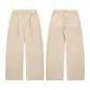 Calça Jeans Wide Leg Plissada em Cáqui, Lavagem Desgastada, Caimento Solto, Tendência High Street Longa para Homens