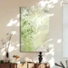 Pintura a Óleo Pintada à Mão com Textura Floral Abstrata, Estilo Madeira Natural, Pintura Decorativa Fresca e Simples, Arte Curativa Verde para Sala de Estar e Hall de Entrada