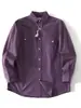 Camisa de Trabajo Retro Japonesa Morada Pura de Algodón, Manga Larga, Cuello, Corte Holgado, Parte Superior con Dobladillo Curvo para Primavera