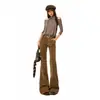 25º Look do Dia! Retrô Americano|Calça Bootcut de Veludo Cotelê para Mulheres Nova Coleção Primavera Cintura Baixa Slim Flare Casual