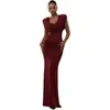 Nuevo Otoño 2025 Europeo y Americano Transfronterizo para Mujer Color Puro Elegante Elegante Cintura Plisado Cuello Swing Vestido Slim para Mujer