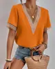 2023 comercio exterior transfronterizo Amazon AliExpress nuevo encaje manga corta gasa top ropa de mujer