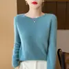 Amigável à pele, 100% respirável, suéter de malha feminino clássico de gola redonda de primeira linha, estilo outono/inverno de lã, rosa elegante