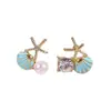 Pendientes de Moda Asimétricos, Simples, Elegantes, Exquisitos, Dulces, Frescos, de Perlas y Conchas de Estrella de Mar, Lujo Ligero, para Mujer