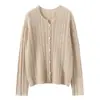 Suéter Casual de Tricô de Caxemira Macio e Versátil com Trançado de Manga Longa para Mulheres - Suéter Cardigan 100% Caxemira Pura - Novo para Outono e Inverno