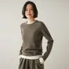 ¡Lleno de encanto! Suéter casual de lana de punto grueso para mujer, estilo dos piezas falso, cuello redondo, bloques de color, corte holgado, cachemira sintética