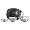 Juego de Té de Viaje con Diseño de Loto Trenzado para Camping, Juego de Té Kung Fu Portátil de Cerámica para Exterior con una Tetera y Dos Tazas para Preparación Rápida