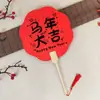 Abanico de Año Nuevo, Abanico Redondo con Caligrafía Roja Eterna, Rojo Brillante con Salpicaduras Doradas, Estilo Chino Festivo, Abanico de Prop para el Año del Caballo
