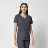 Uniforme Esportivo Casual de Cor Sólida para Enfermagem Conjunto de Uniforme Médico de Manga Curta com Decote em V Duas Peças