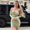 Vestido Longo Feminino Outono e Inverno Mais Vendido Transfronteiriço Europeu e Americano Sexy Decote de Uma Linha Peito Abraçado Cadarço Saia de Quadril Mangas Sino