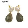 WT-E696 Pendientes Medianos de Estilo de la Corte China con Piedras de Colores y Perla de Agua Dulce para Mujer, Pendientes para el Viaje Diario
