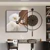 Piedra Llega a Restaurante de la Suerte Pintura Decorativa con Reloj Lujo Ligero Sensación de Gama Alta Pintura de Pared para Comedor Reloj de Pared Simple Transfronterizo