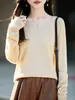 Novedad Otoño/Invierno 2026: Top de Punto con Cuello en V Mezcla de Lana de Yak, Camiseta Base de Color Sólido