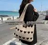 Bolsa de Mão de Lona Listrada Tricotada com Design de Nuvem Fofa para Mulheres, Bolsa de Ombro Tote de Grande Capacidade