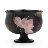 Taza de Té de Cerámica Negra Pintada a Mano con Loto, Borde de Flor Dorado Espolvoreado, Taza de Pie Alto, Taza de Cerámica, Exquisita para Uso Doméstico, Taza de Maestro, Juego de Té