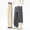 Calças Quentes de Caxemira para Homens, Forradas com Fleece e Espessadas, Novidade Outono e Inverno 2025, Esportivas Retas Casuais de Algodão