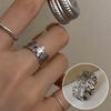 Anillo Corazón Geométrico Textura Martillada para Mujer, Diseño Moderno y Único, Anillo Abierto Nicho de Borde Ancho, Anillo Hip-Hop para Dedo Índice
