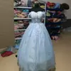 Vestido de Noche Azul 2026 Nuevo Estilo Banquete Hombros Descubiertos Examen de Arte Vocal Actuación Presentador Vestido de Tul Abullonado para Adultos