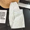 Lindo pijama de cuadros azules con estampado de gatitos para mujer, algodón de nube transpirable de manga larga y pantalón largo, talla extra, cárdigan con cuello de solapa, conjunto de dos piezas