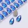 Cristal de Vidrio Ab Color Gota de Agua K9 de Alta Calidad Fondo Plano Doble Agujero Pedrería Cosida a Mano Accesorios para Joyería DIY, Accesorios para Bolsos y Ropa