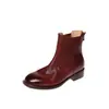 Botines Chelsea de cuero de grano superior para mujer, nuevo estilo otoño/invierno, punta redonda, cierre de cremallera trasera, tacón medio a grueso, botines, talla 40