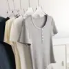 Camiseta de Manga Corta con Cuello Redondo y Hombro Normal, Lyocell Tencel de Alta Elasticidad, Suave y Fresca, para Mujer, Top de Verano Ajustado