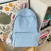 Mochila Casual de Grande Capacidade, Mochila Xadrez Elegante Estilo Coreano Simples para Estudante Universitário, Mochila Leve de Viagem