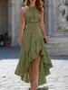 En stock: Nuevo vestido halter de estilo europeo y americano para mujer 2026, vestido largo de verano de color liso, cintura alta, asimétrico con volantes