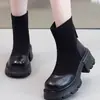 Botines Martin forrados de polar para mujer, colección otoño/invierno 2026, popular estilo retro británico, diseño de patchwork, suela de plataforma para altura adicional, botines versátiles