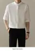 Camisa de manga corta para hombre, estilo chino, ligera, para hombre, estilo coreano, de verano, ajustada, sin planchado, de seda helada, de media manga.