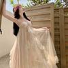 Vestido de Tirantes de Gasa con Volantes de Hada para Mujer Verano Francés Asimétrico Malla Hada Vacaciones Falda Larga