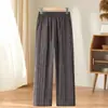 Calça Cropped de Verão da Mamãe, Cintura Alta, Modelagem Solta, Calça Casual com Listras Finas para Mulheres de Meia-Idade e Idosas, Calça Reta Vovó